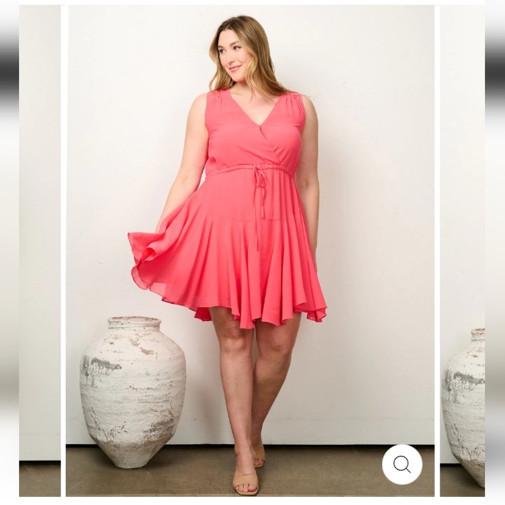 NWT 1X Coral Flare Mini Surplice Dress *Boutique